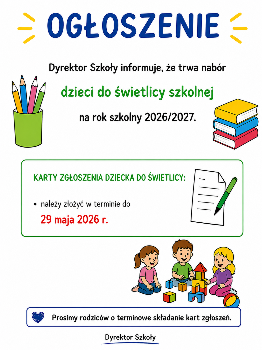 Nabór dzieci do świetlicy szkolnej na 2026/2027